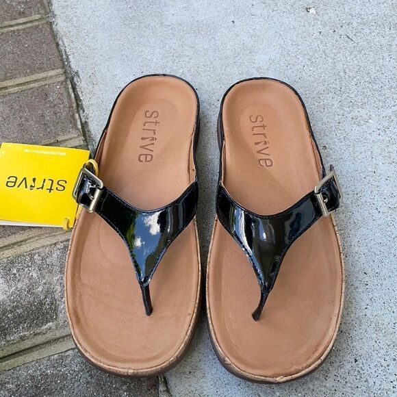 Strive Black Alba Buckle Sandals. Size Large ( 7.5-8 ). - Picture 1 of 14